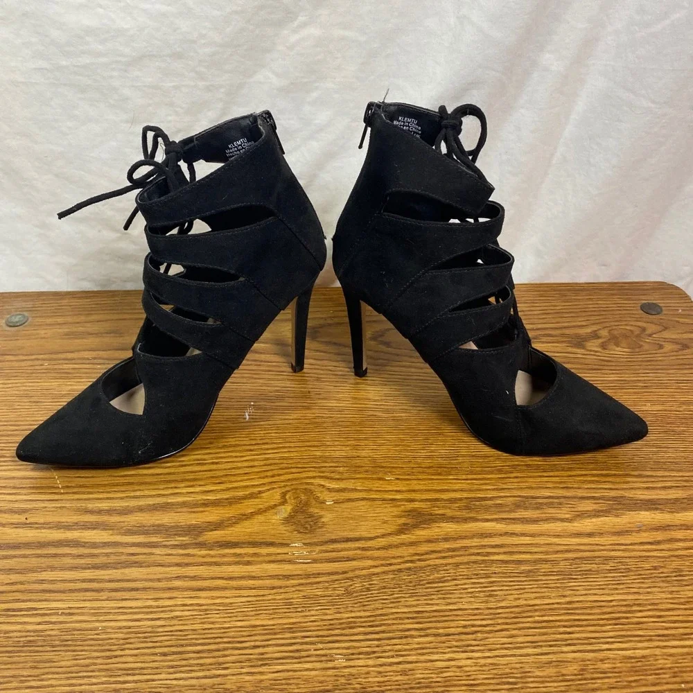 Mix No. 6 Lace‎ Up Heels Pointed Toe Stiletto Ankle Booties Black Size 8